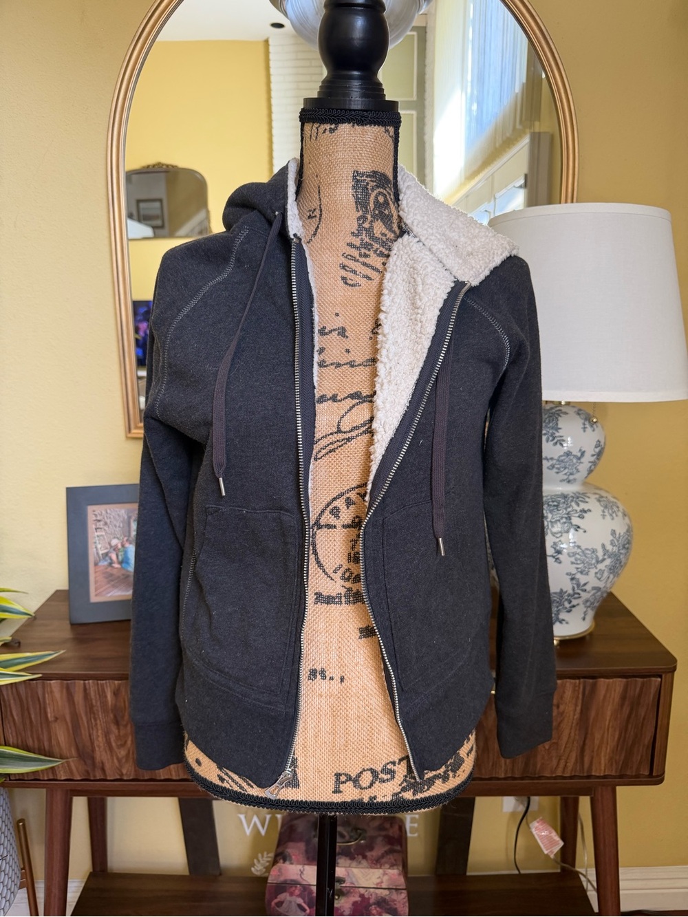 GAP Blue-ish Charcoal Gray Sherpa-Lined Zip Hoodie